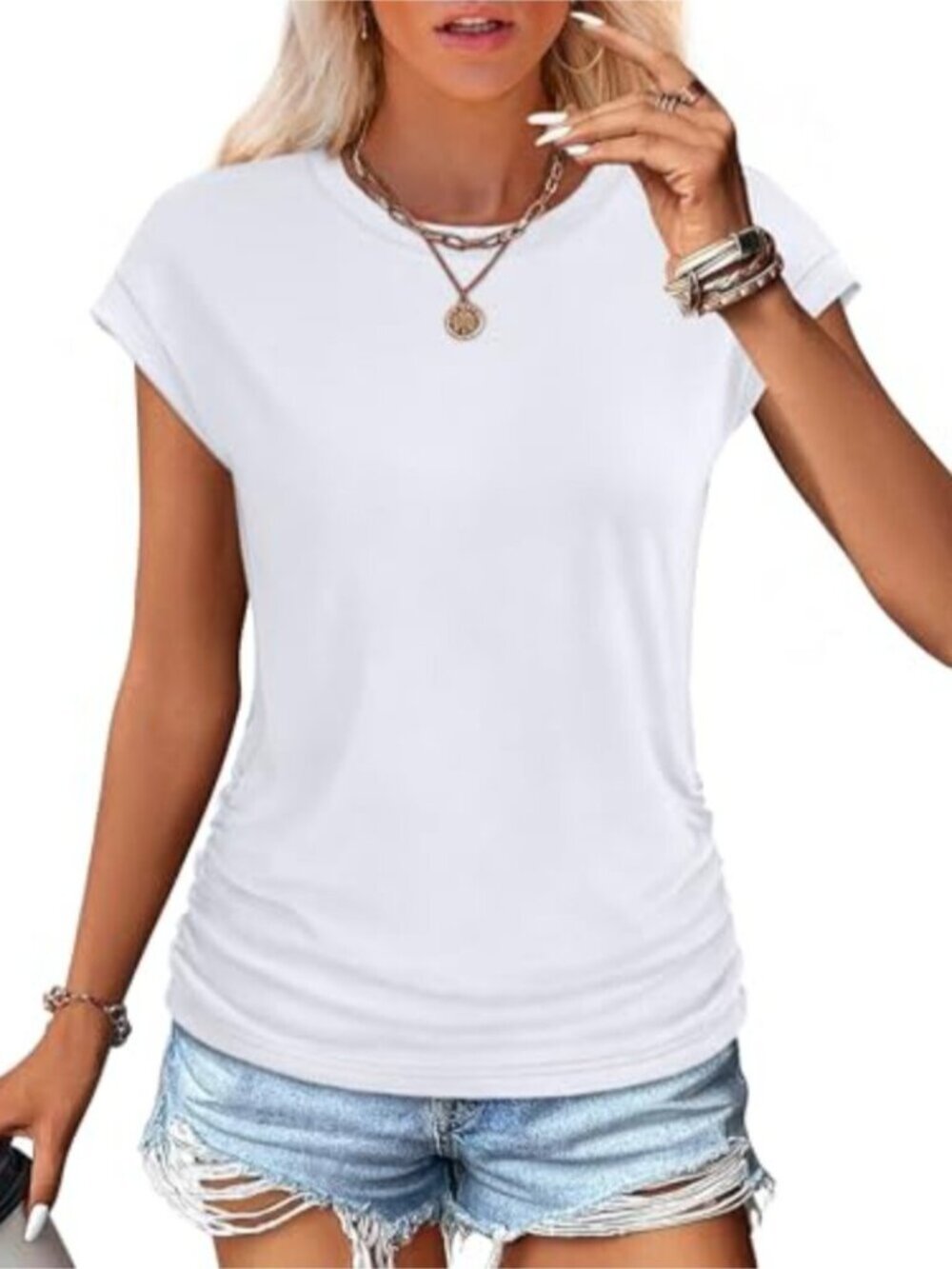 Ruched Cap Sleeve Tee – Trendy Summer Top - Picture 7 of 9
